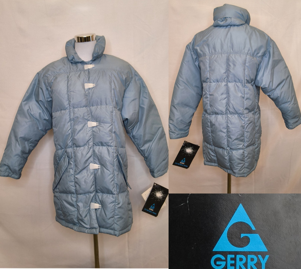 Rare Gerry Down Parka Jacket Blue Womens S Toggle Hidden Hood Vintage NWT #W5608